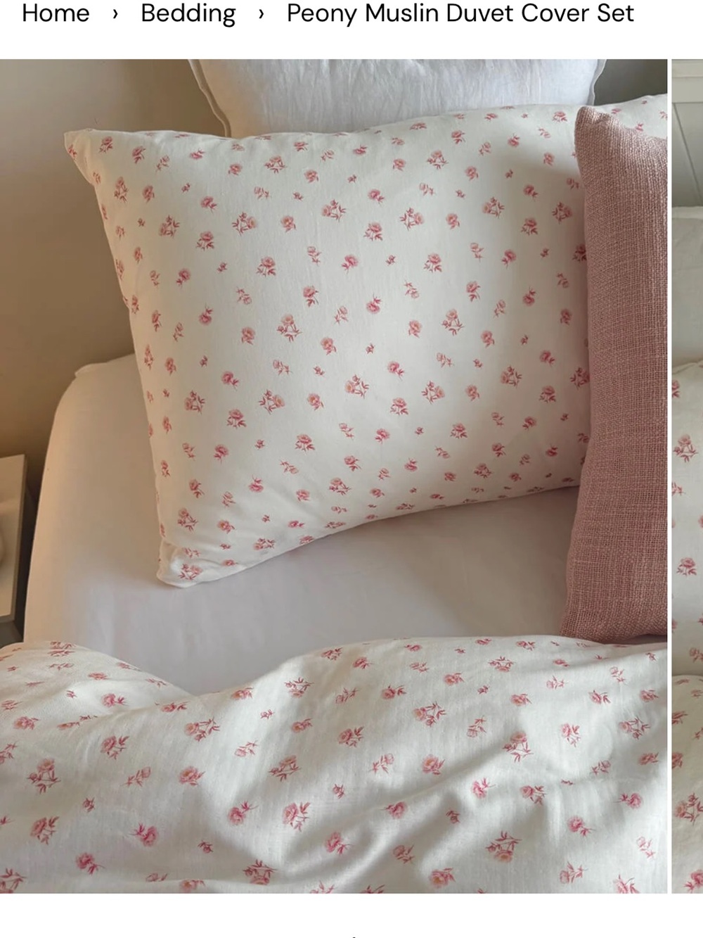 Arya & Mo Twin XL Flat Sheet and pillow only Peony Muslin Pink Floral on Cream -
